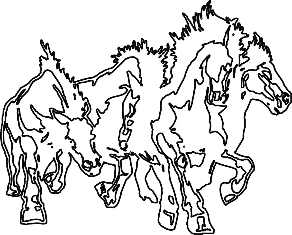 Free Download Coloring PDF, Horse Sampede Kids Coloring Pages Pdf